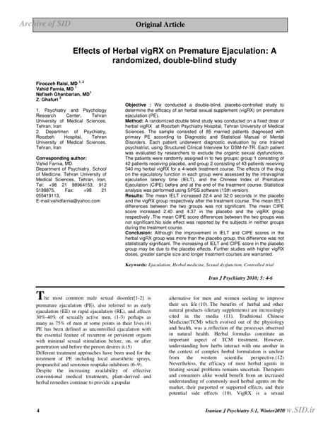 Effects of Herbal vigRX on Premature Ejaculation: A randomized,。